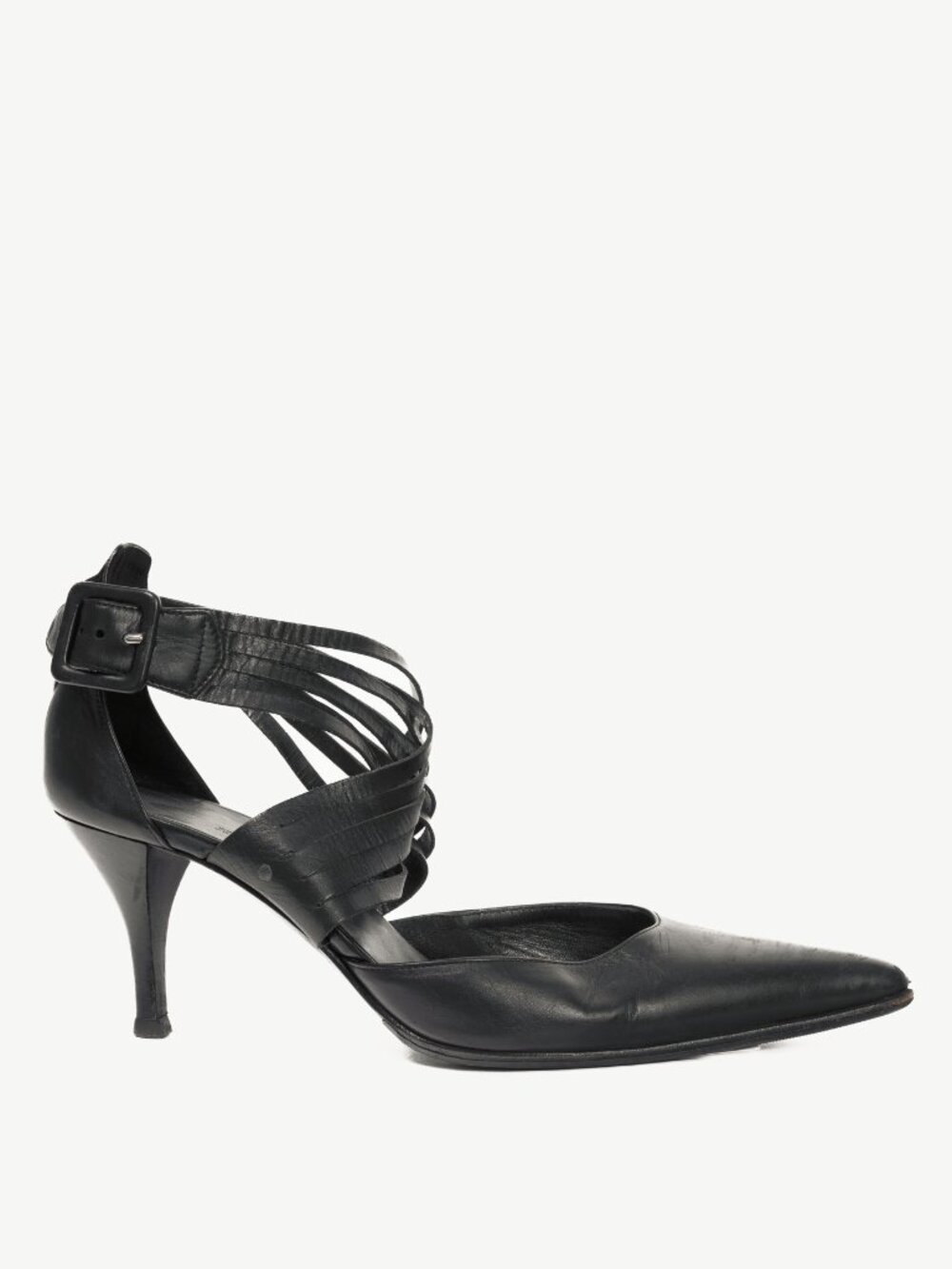 Hermes Black Leather Pointed-Toe Criss-Cross Pumps
